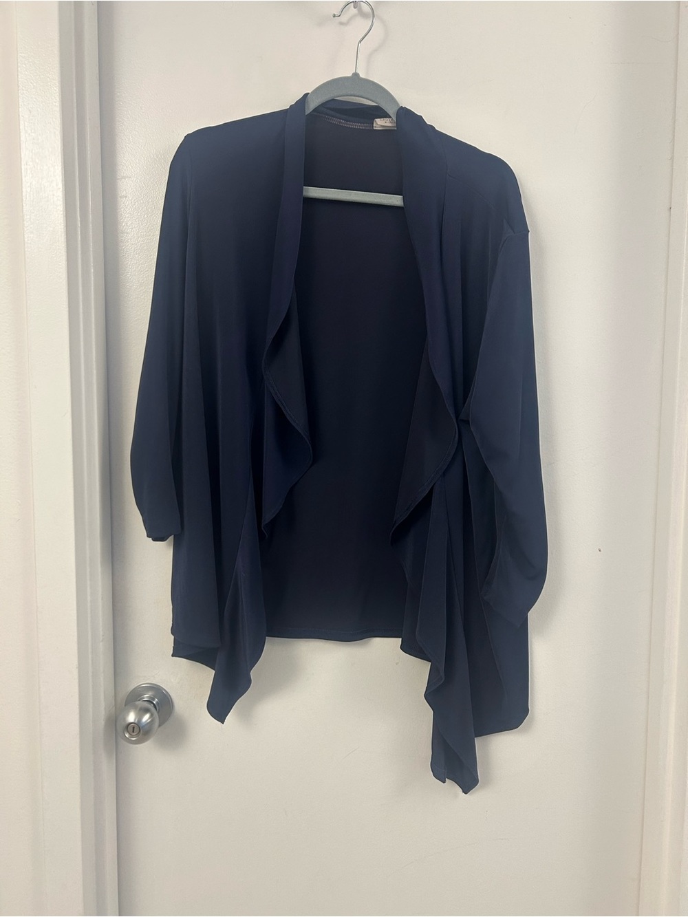 Chico's Navy Draped Open-Front Cardigan